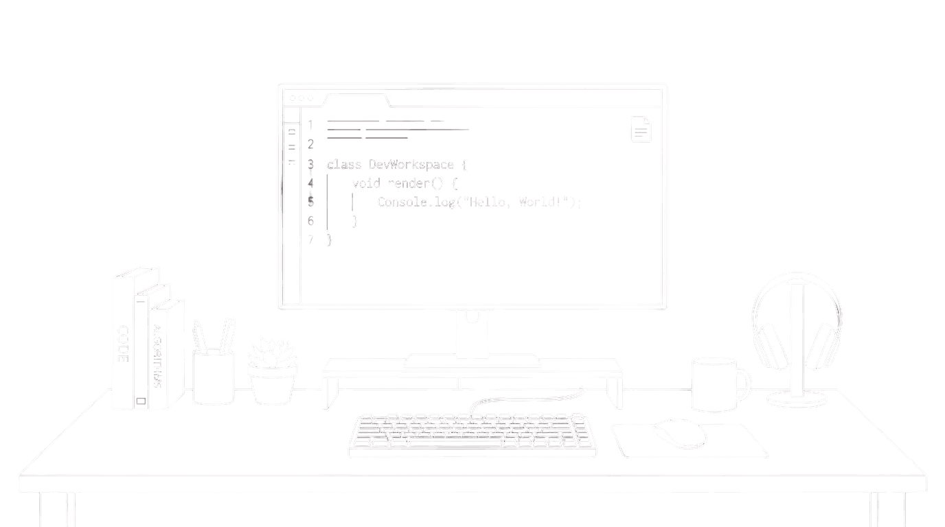 Developer Workspace White Line Art
